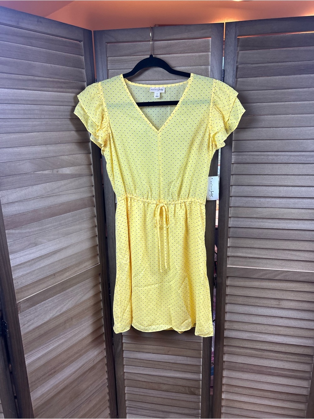 Maison Jules Yellow Polka-Dot V-Neck Midi Dress